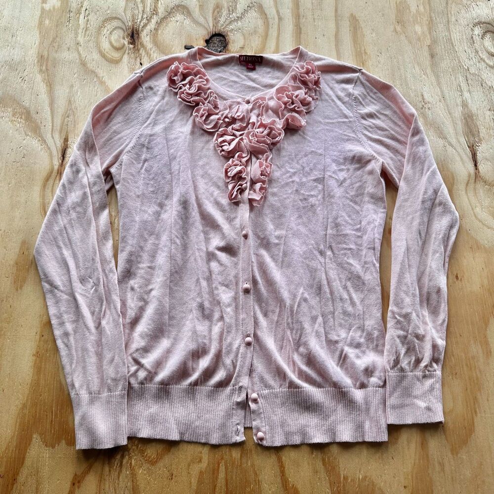 Merona Rosette Ruffle Pink Cardigan - Small